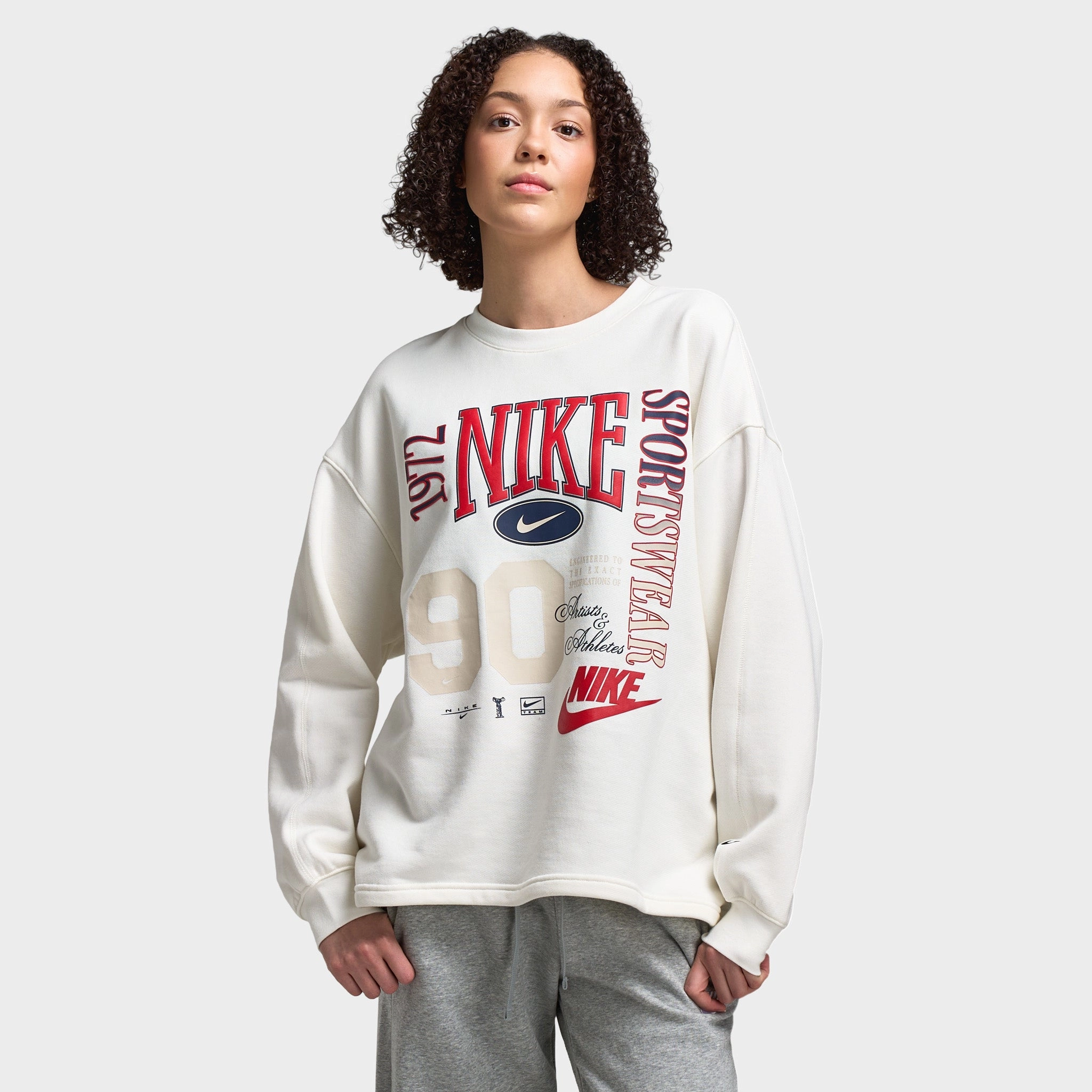 Nike Sportswear Women's Fleece Crewneck Sweatshirt Sail / Black Moisture Wicking Inner Friction Reducing Lining