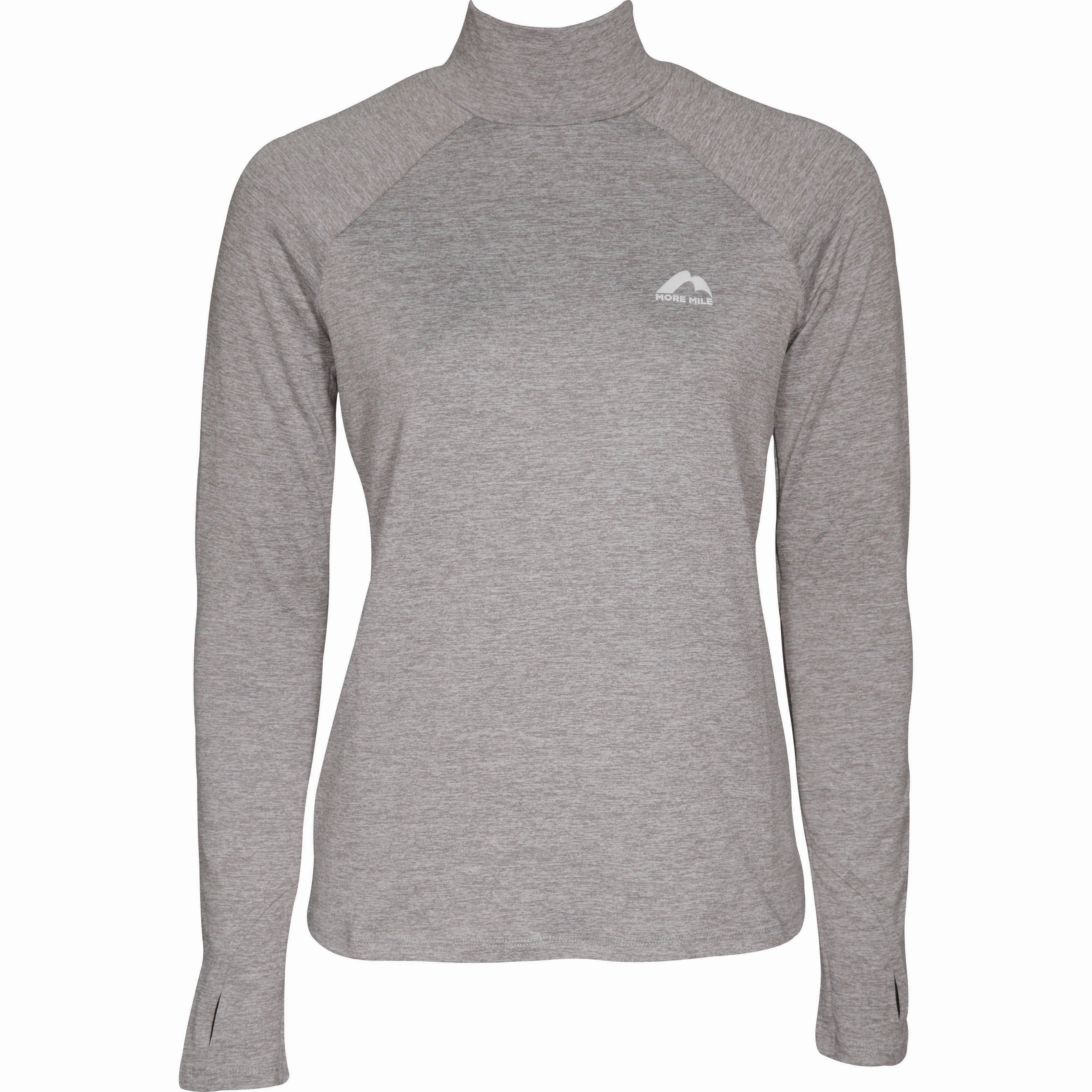 More Mile Train To Run Womens Long Sleeve Funnel Neck Running Top - Grey Stretchy