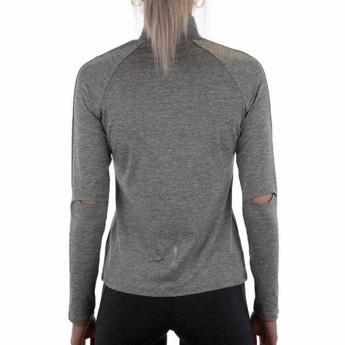 Loose Autumn More Mile Train To Run Womens Long Sleeve Funnel Neck Running Top - Grey