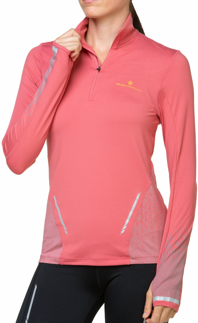 Corduroy Ronhill Tech Reflect Half Zip Long Sleeve Womens Running Top - Pink