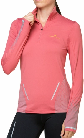 Corduroy Ronhill Tech Reflect Half Zip Long Sleeve Womens Running Top - Pink