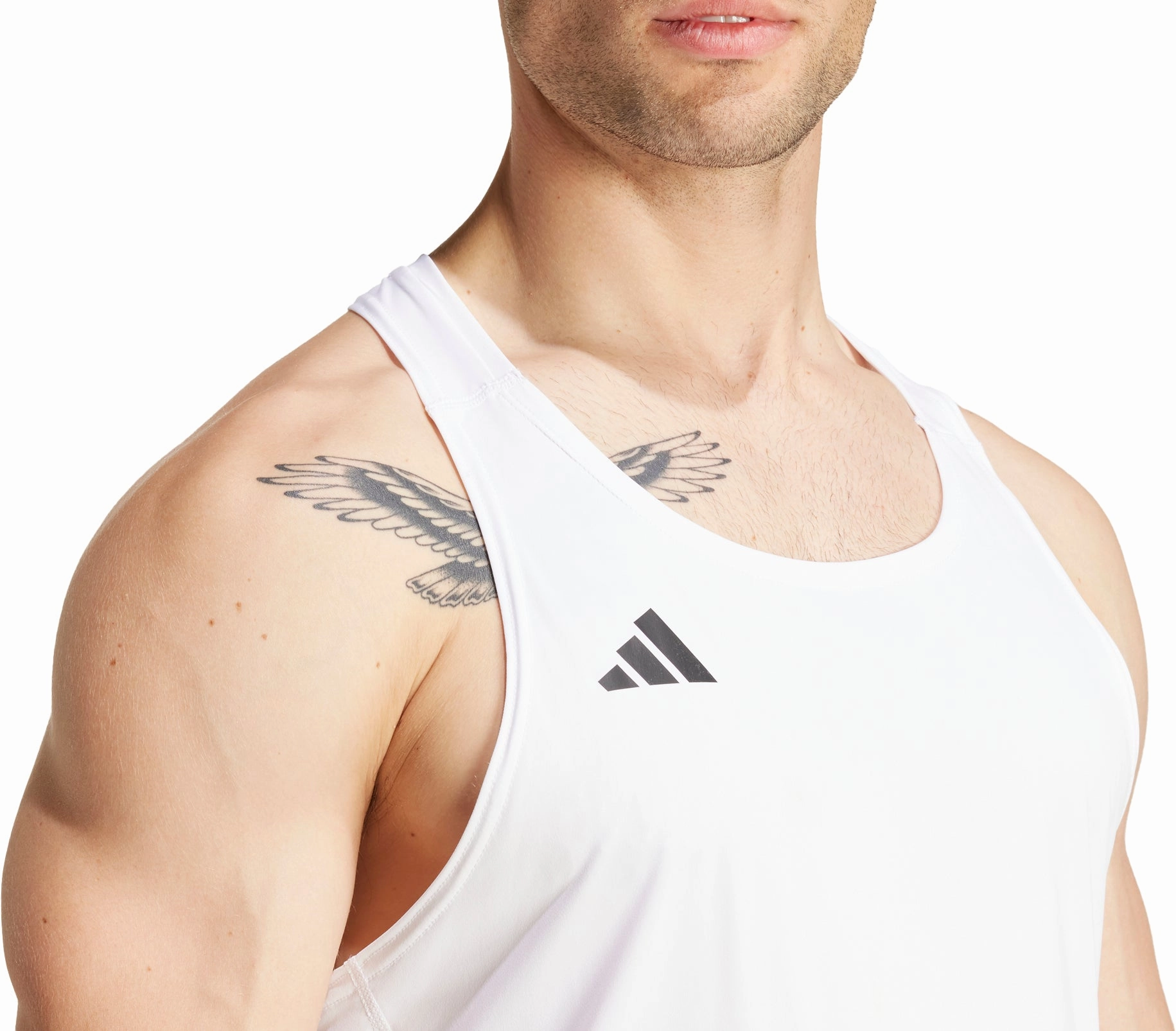 vivid color adidas Adizero Essentials Mens Running Vest - White