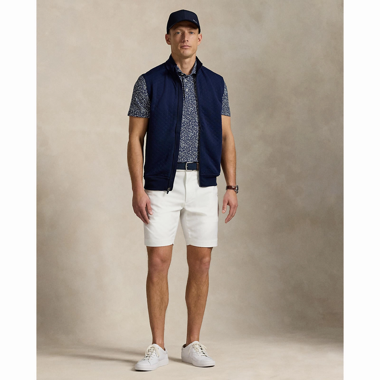 Flat RLX Ralph Lauren Classic Fit Quilted Double-Knit Golf Vest - Refined Navy