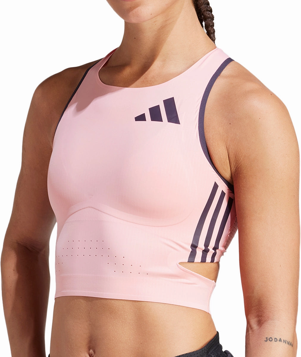 adidas Adizero Promo Womens Running Crop Top - Pink Shock Absorbing Padding Strong