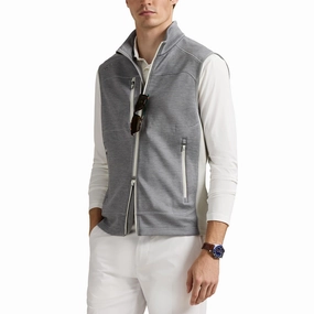 enough Noise Reduciting Fabric RLX Ralph Lauren Kinetic Spacer Full Zip Golf Vest - Peak Grey/Stone Pebble