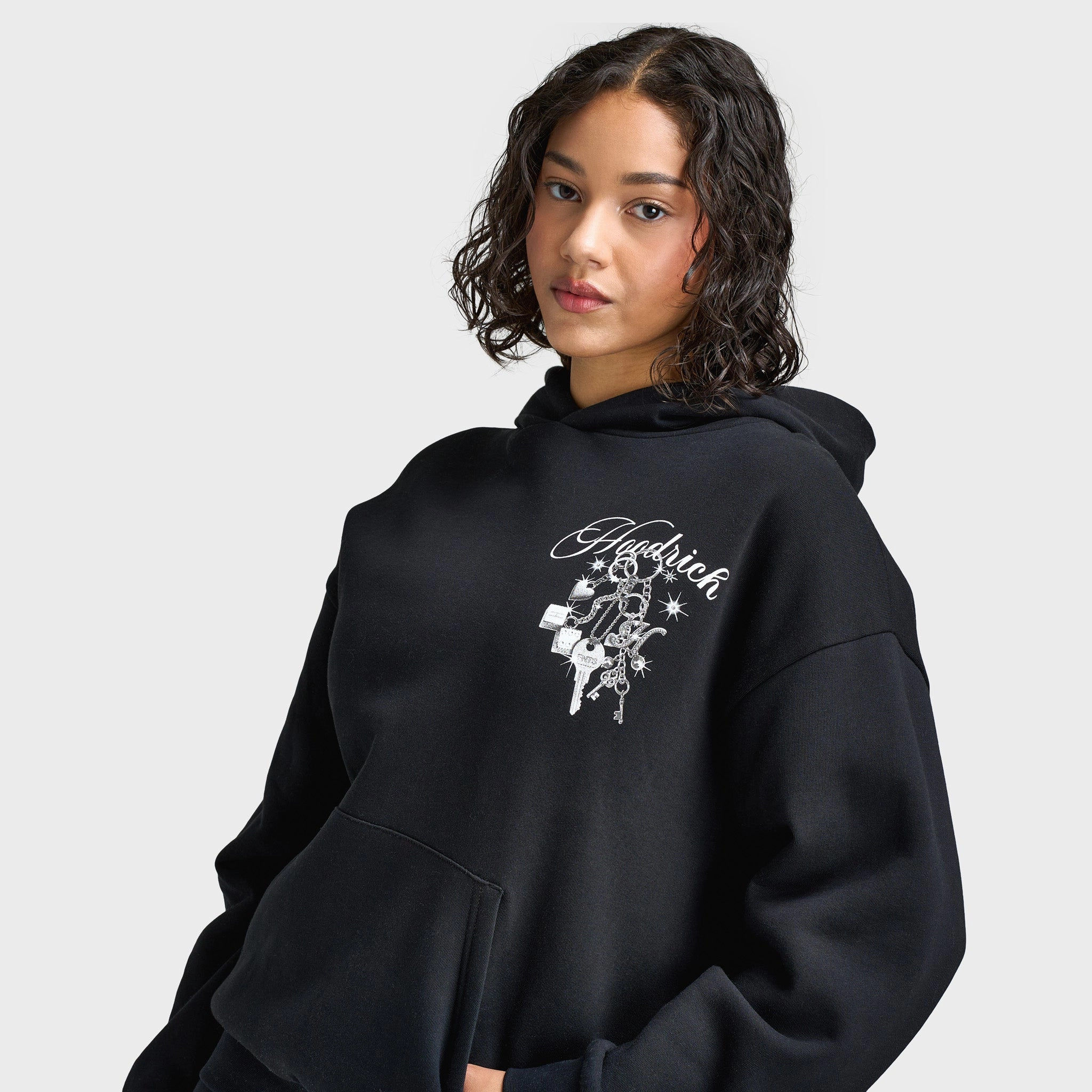 Hoodrich Women's Oversized Hoodie Black / Silver Rhinestone Flexible Daily Fit