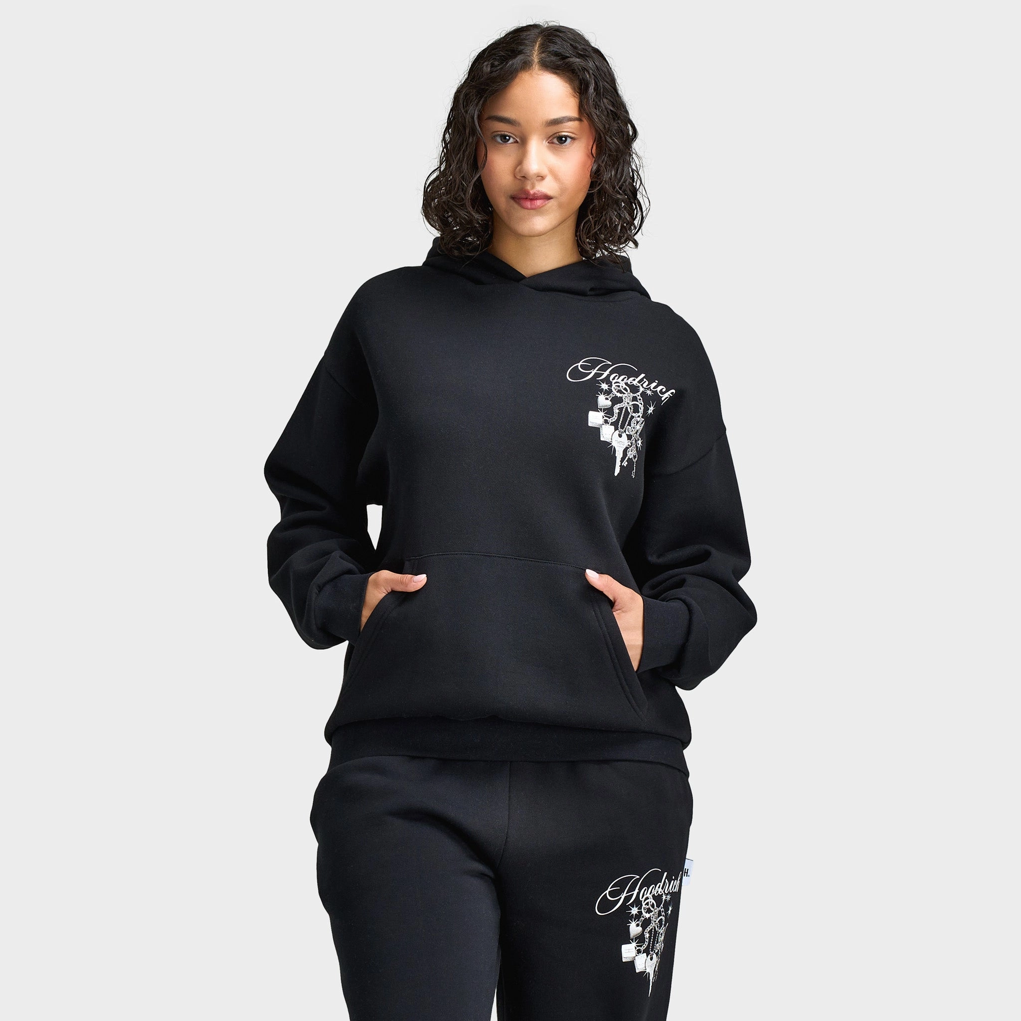 windproof Hoodrich Women's Oversized Hoodie Black / Silver Rhinestone