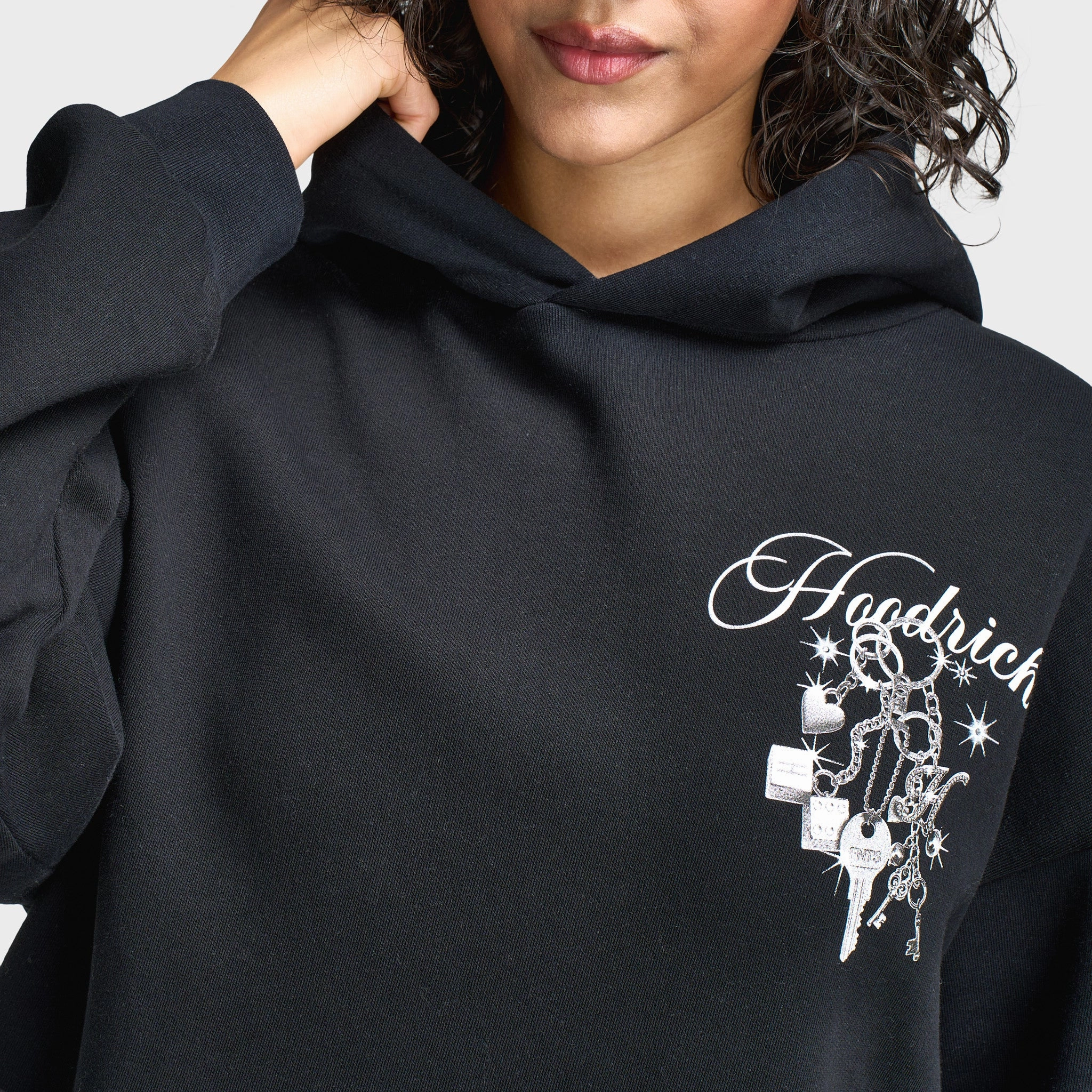 Button Fastenings Day To Day Hoodrich Women's Oversized Hoodie Black / Silver Rhinestone