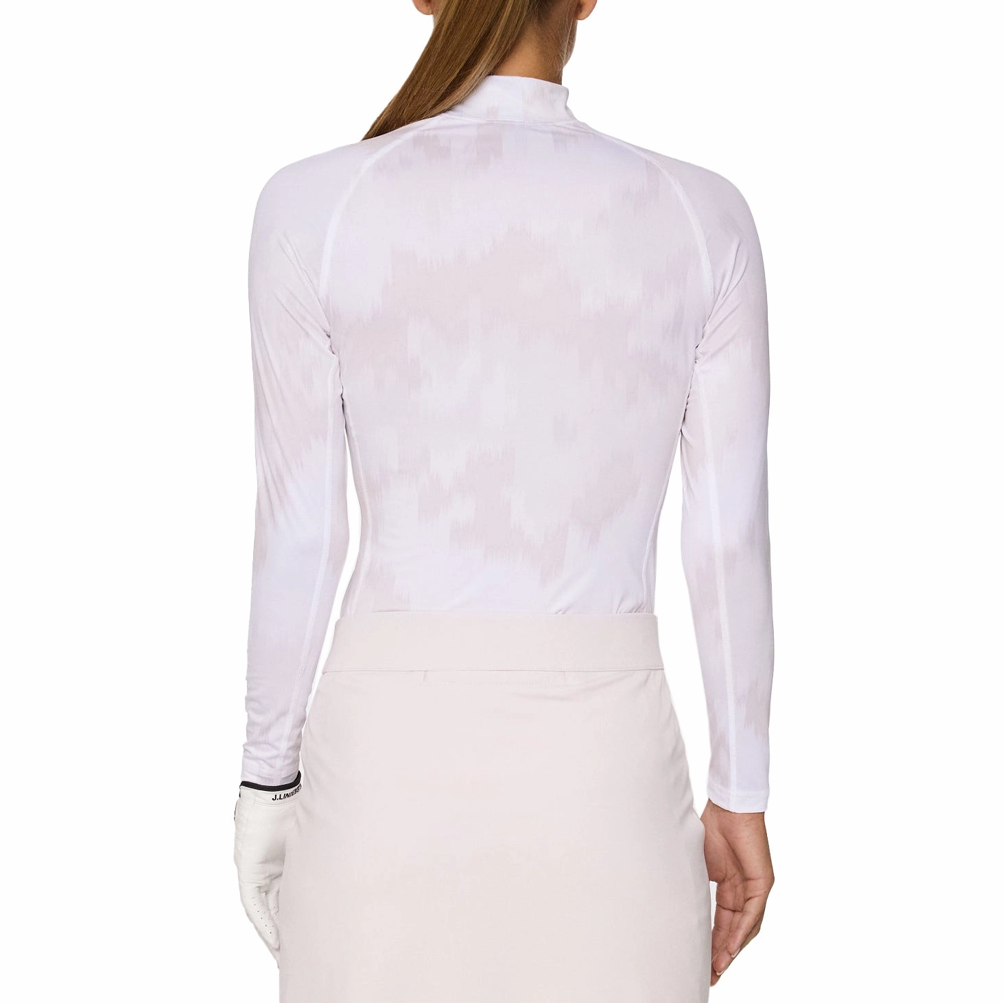 Barrel Cuff Design FourButton Placket J.Lindeberg Women's Ella Print Compression Golf Shirt - Warp Grey Lilac