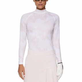J.Lindeberg Women's Ella Print Compression Golf Shirt - Warp Grey Lilac TearResistant Fiber