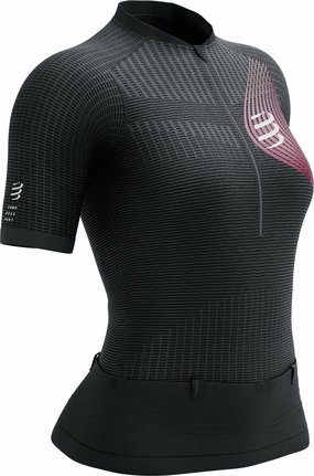 Compressport Trail Postural Half Zip Short Sleeve Womens Running Top - Black MoistureWicking Technology