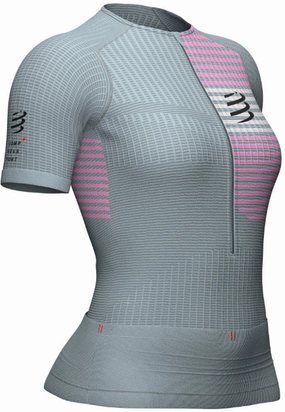 Compressport Tri Postural Half Zip Short Sleeve Womens Running Top - Grey Fresh Style Trend