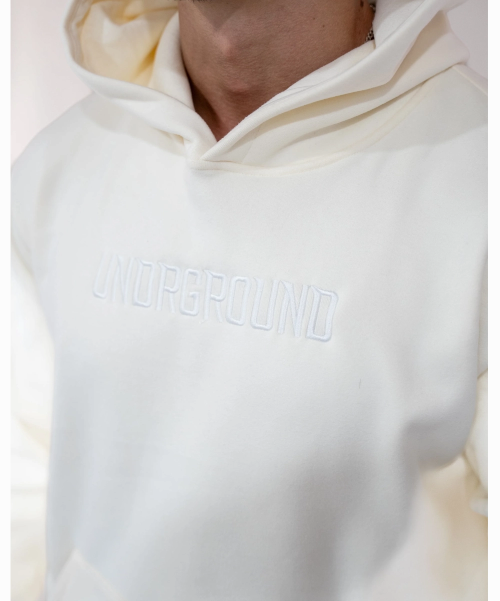 UNDRGROUND ??Moving In Silence?? Hoodie (Cream/Off White) NonIrritating Seams
