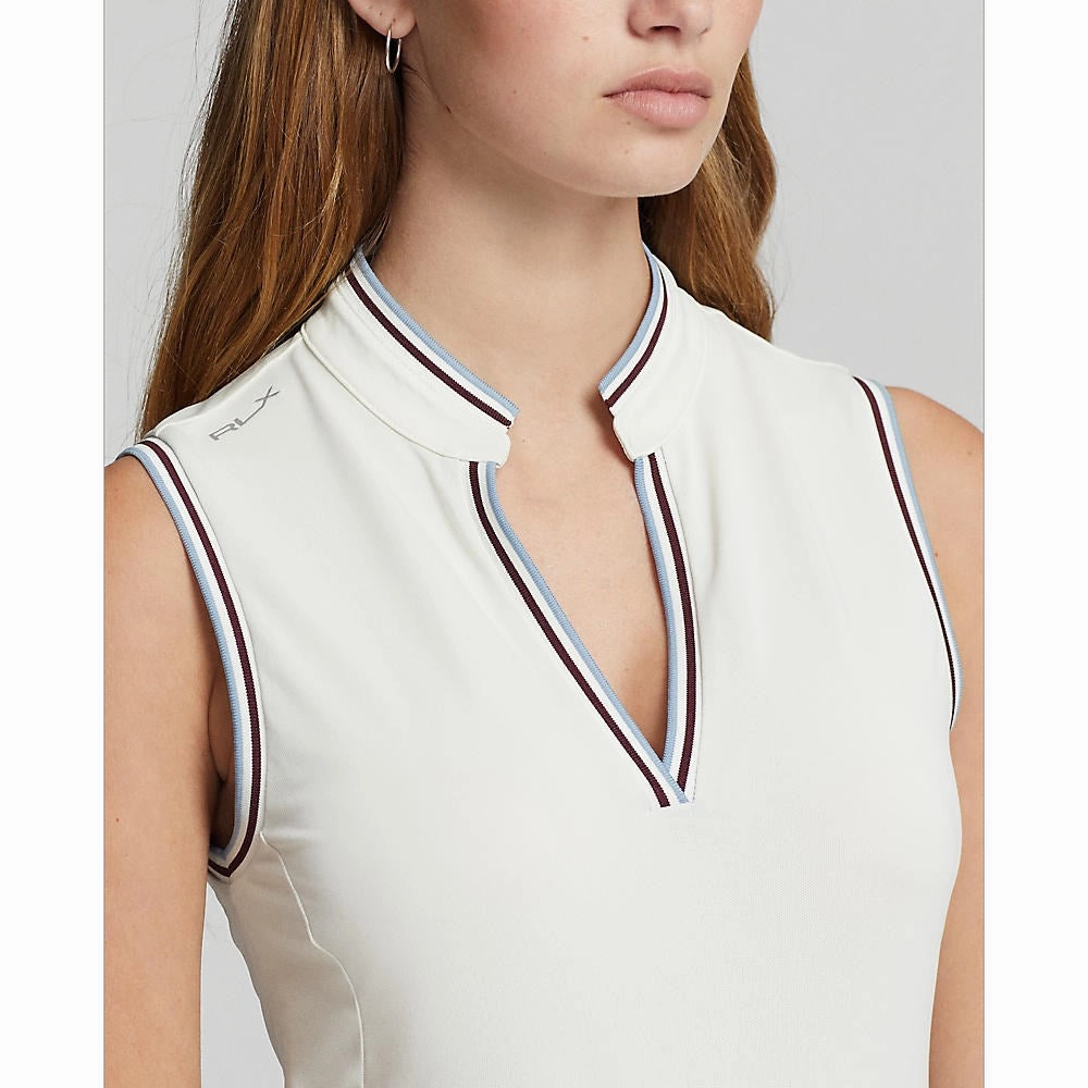Relaxed Neckline RLX Ralph Lauren Women's Sleeveless Tech Pique Golf Shirt - Chic Cream/Vessel Blue