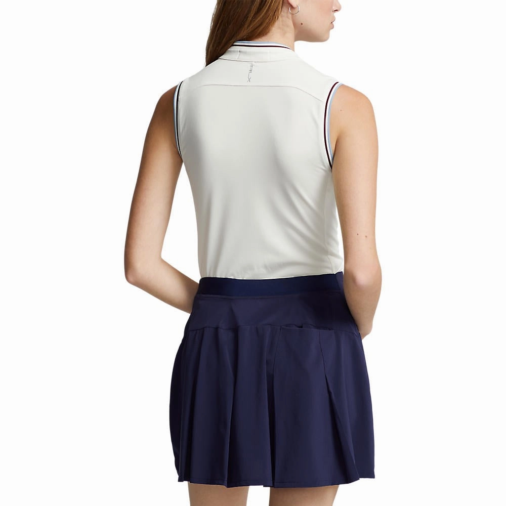 RLX Ralph Lauren Women's Sleeveless Tech Pique Golf Shirt - Chic Cream/Vessel Blue TwoTone Fabric Blend