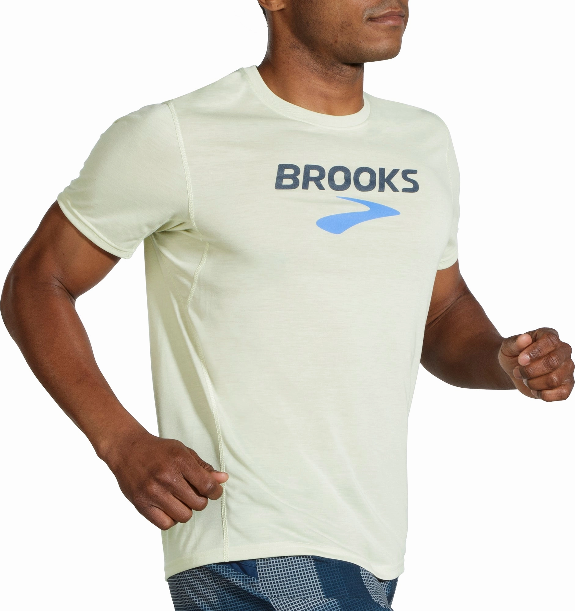 Side Vent Design Outdoor Activity Brooks Distance Graphic Short Sleeve Mens Running Top - Yellow