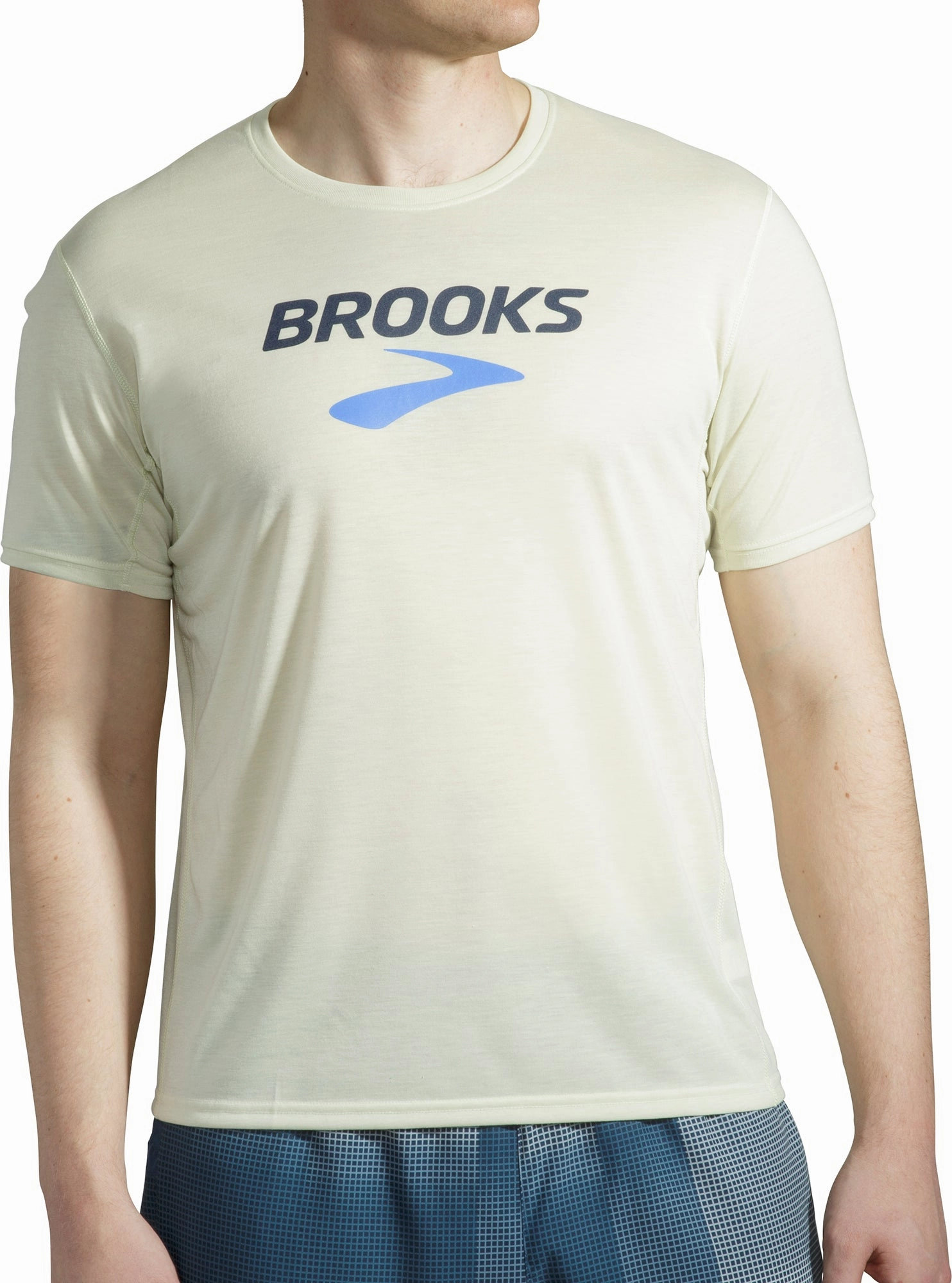 Brooks Distance Graphic Short Sleeve Mens Running Top - Yellow Casual Look Moisture wicking