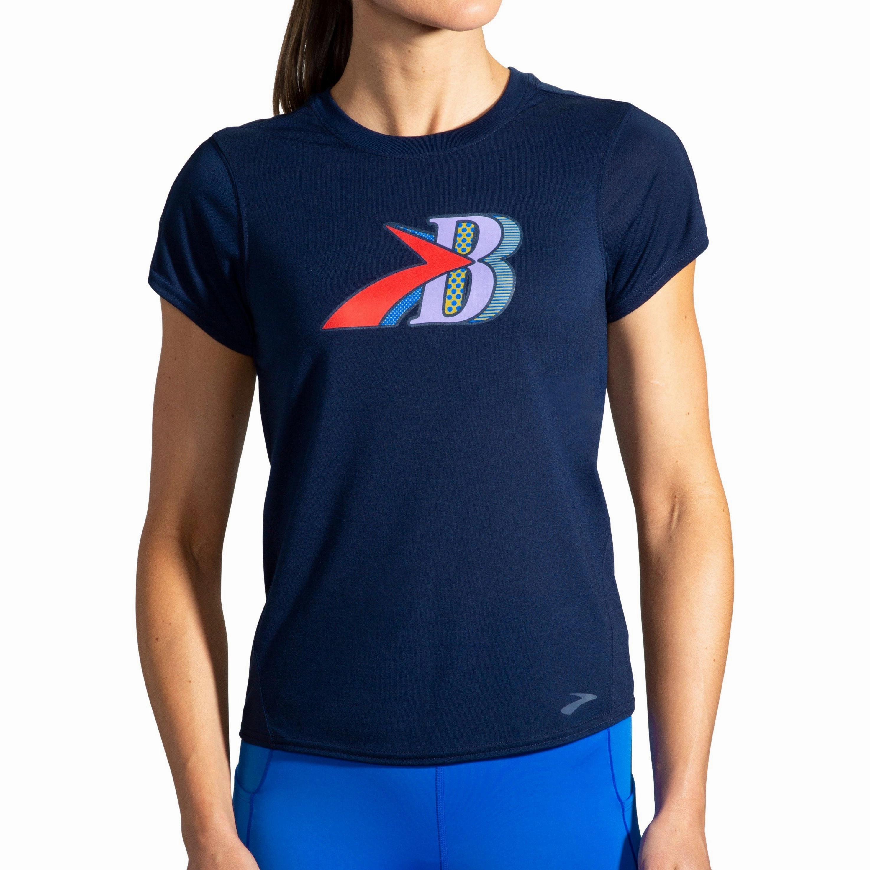OdorResistant Finish Individual sports gear Brooks Distance Graphic Short Sleeve Womens Running Top - Navy