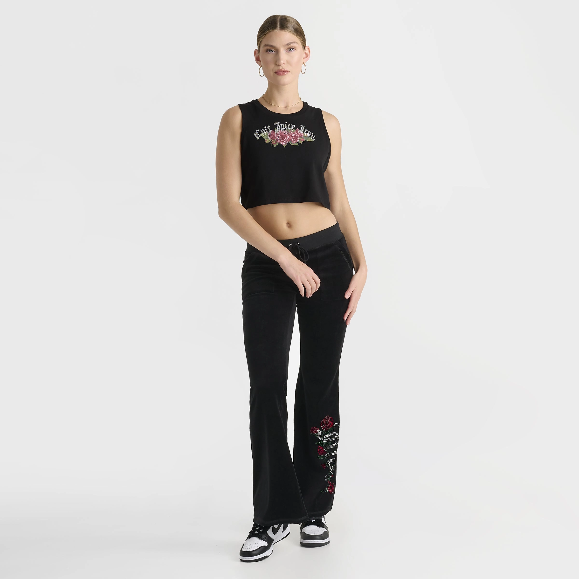 Juicy Couture Women's Cropped Fitted Graphic Tank / Black Layered Comfort