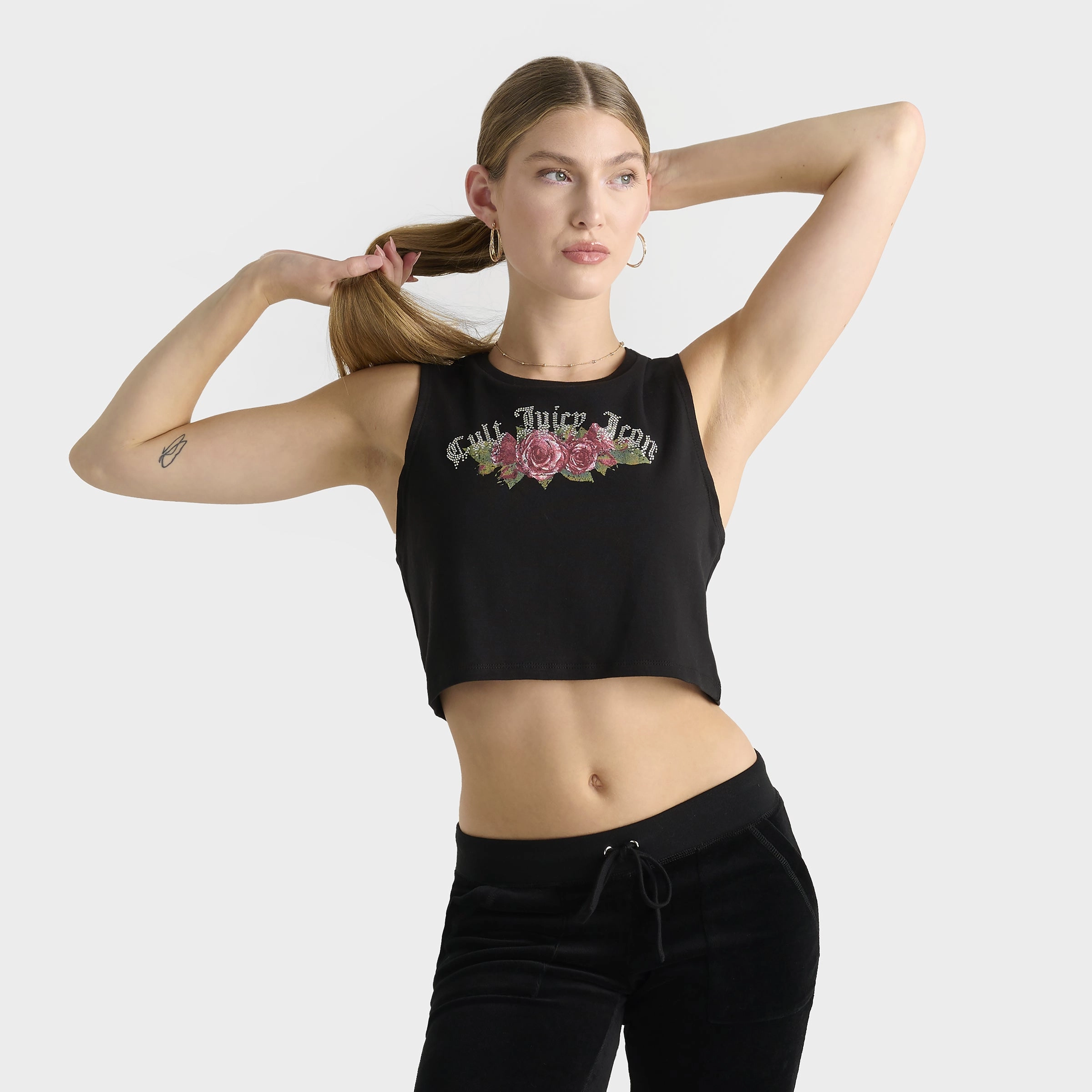 Outdoor Adventure Juicy Couture Women's Cropped Fitted Graphic Tank / Black