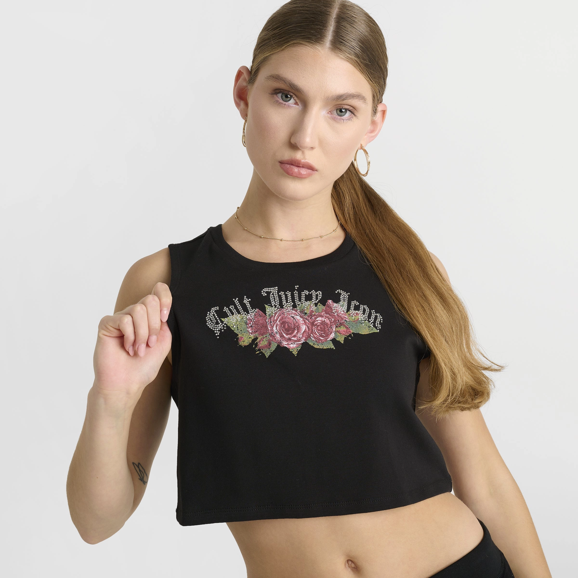 Juicy Couture Women's Cropped Fitted Graphic Tank / Black Minimalist purity Soft and durable