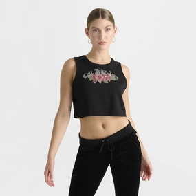 Juicy Couture Women's Cropped Fitted Graphic Tank / Black Cozy And Warm