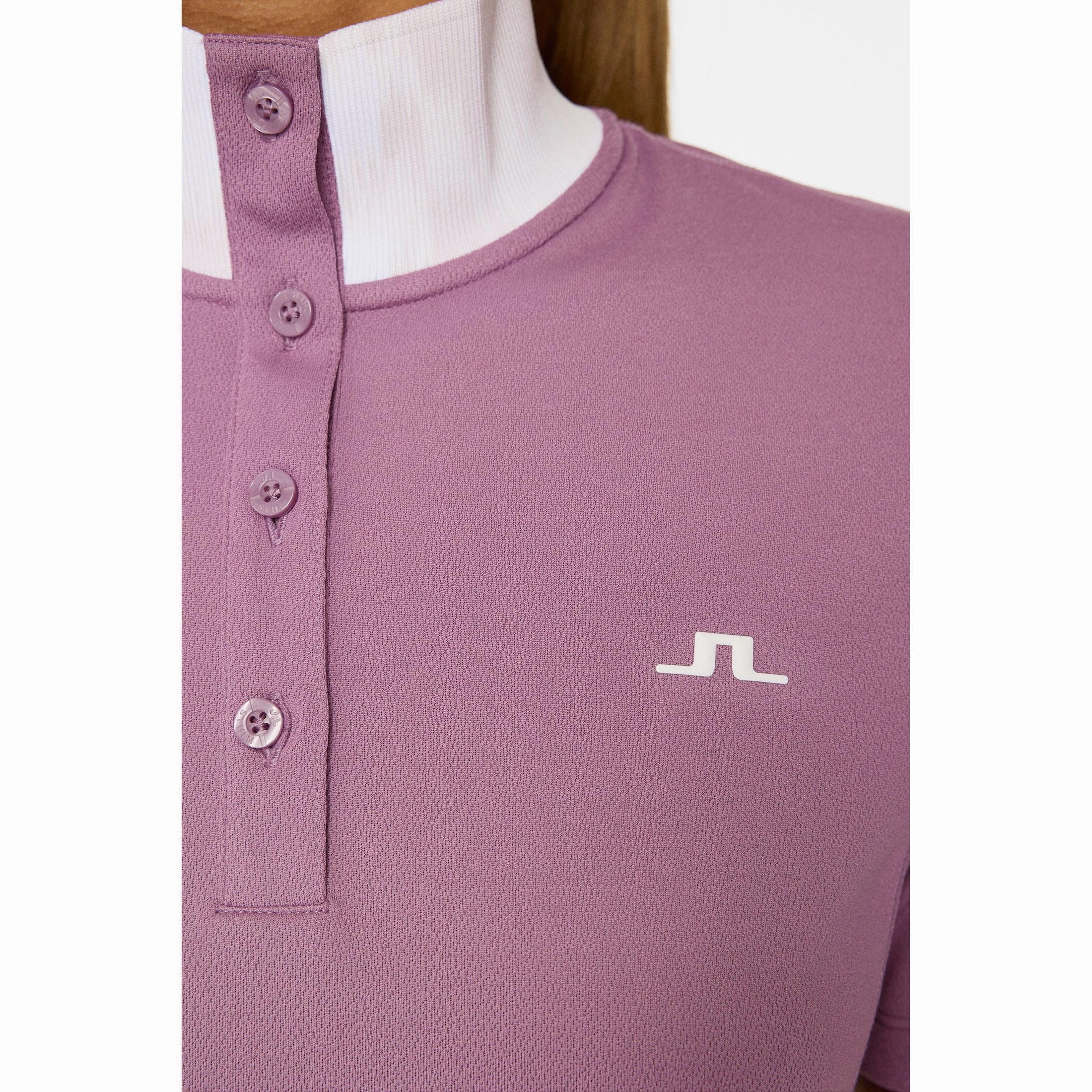 J.Lindeberg Women's Piper Golf Polo Shirt - Very Grape Stretchable Fabric Beach Ready
