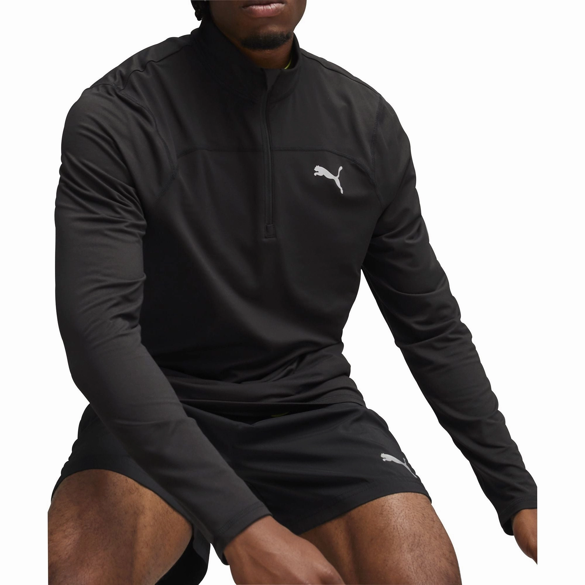 polyethylene terephthalate Traction Enhancement Pattern Puma Run Cloudspun Half Zip Long Sleeve Mens Running Top - Black