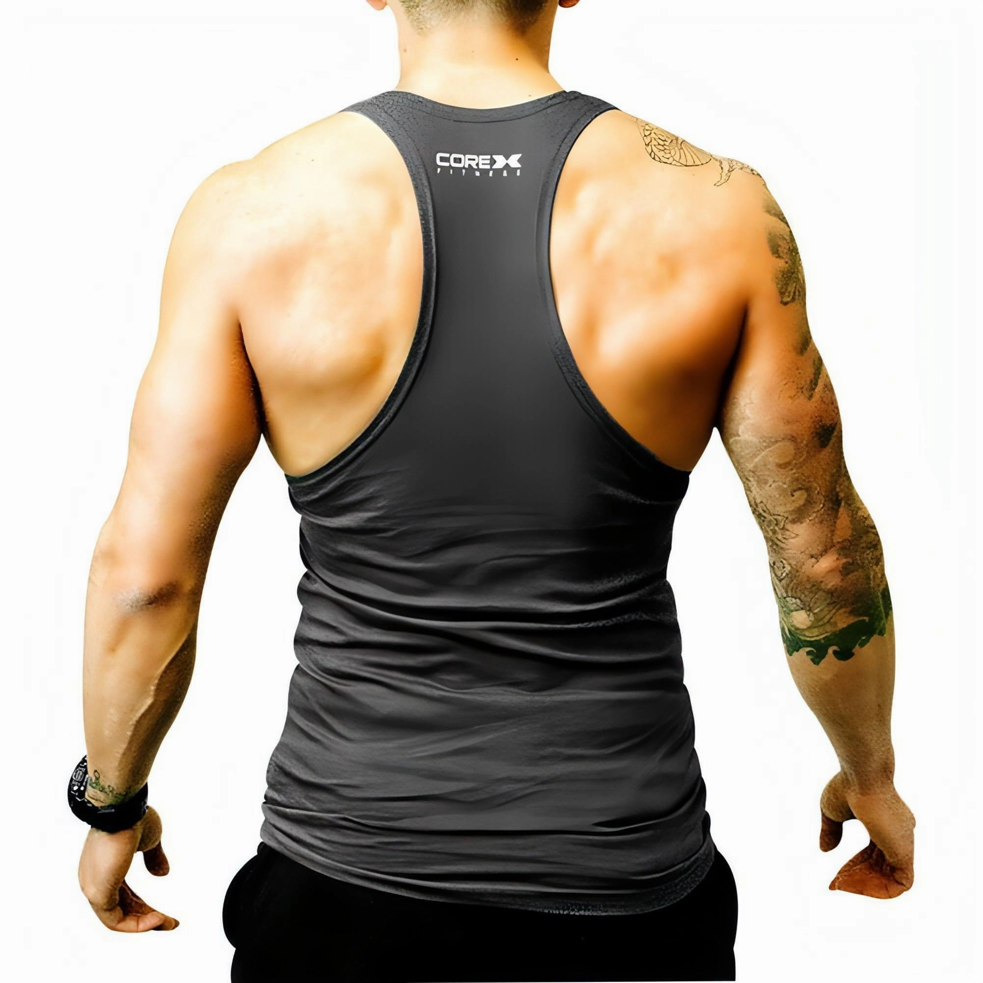 FlexibleWaistband CoreX Fitness Just Lift Stringer Mens Training Vest - Grey