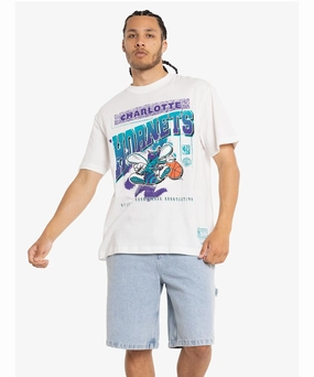 WrinkleResistant Mitchell & Ness Charlotte Hornets BRUSH OFF 2.0 Crew (White Marle)