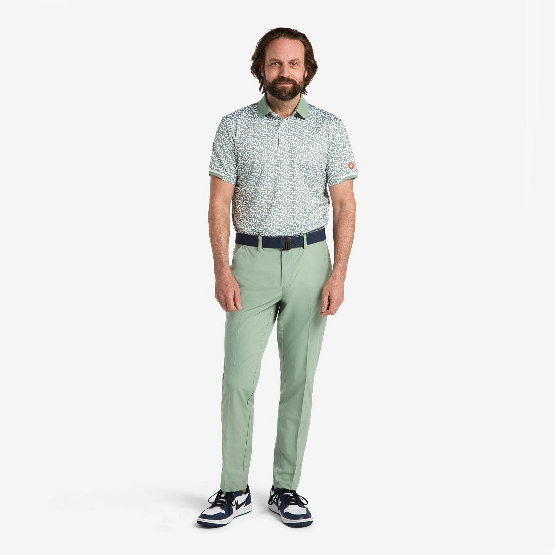 Cross Camo Golf Polo Shirt - Milky Jade Yarn Dyed Collar