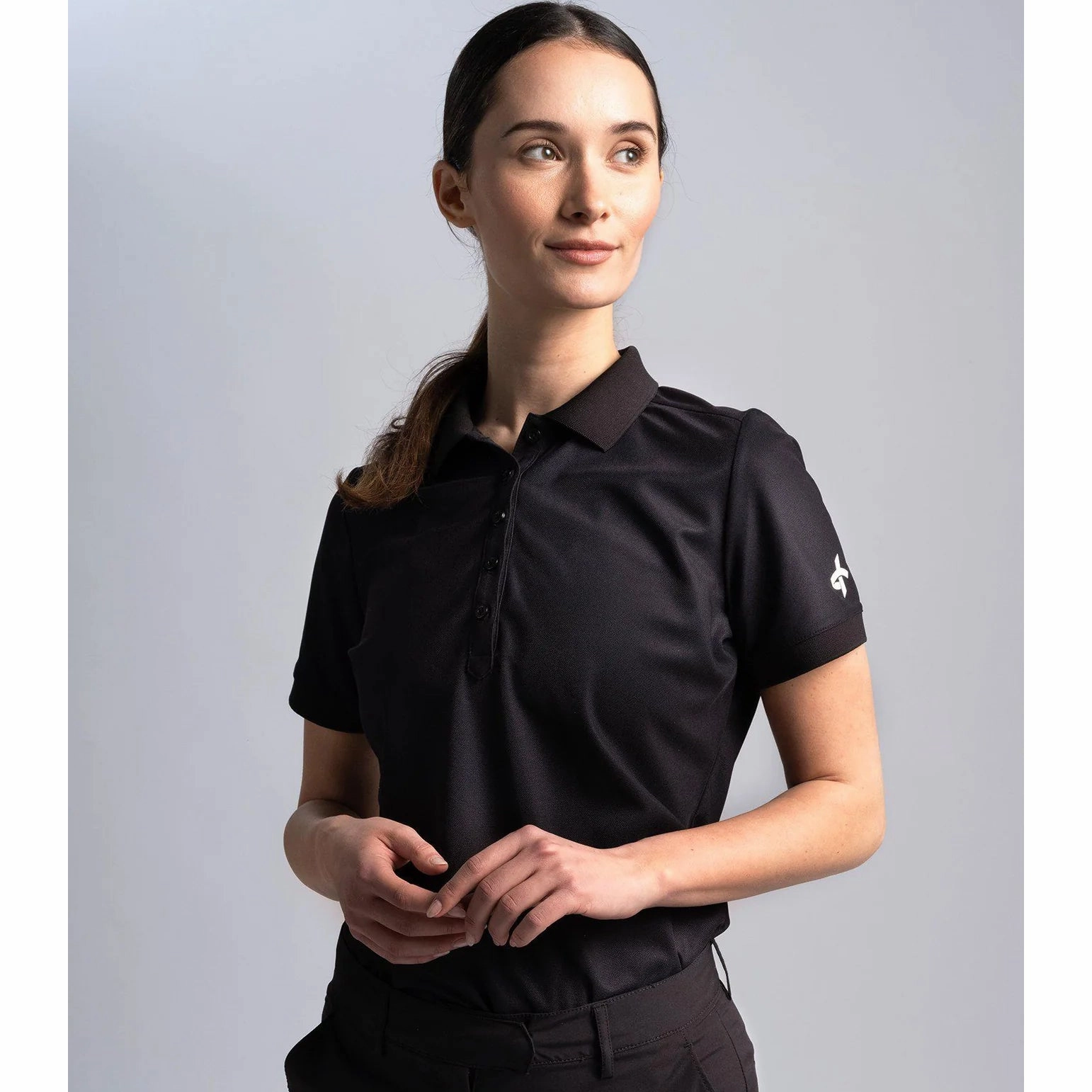 Office Appropriate Button-Down Collar Cross Women's Amy Polo Golf Shirt - Black