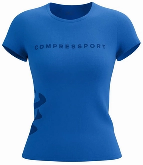 Fun and Playful Compressport Logo Short Sleeve Womens Running Top - Blue