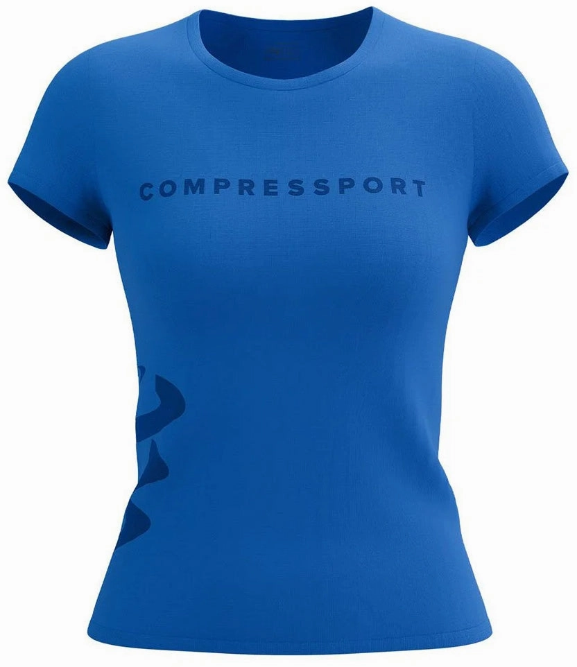 Compressport Logo Short Sleeve Womens Running Top - Blue MoistureLock Dry Surface QuickDryTexture