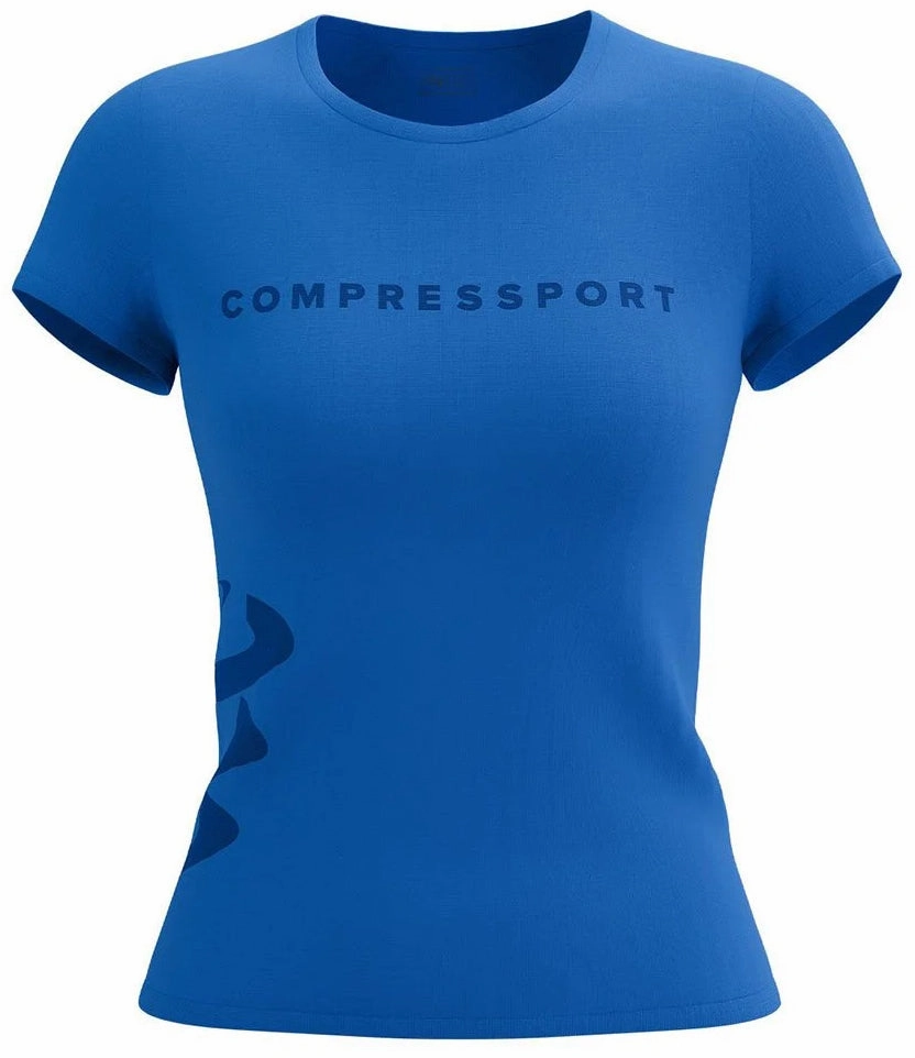 Fun and Playful Compressport Logo Short Sleeve Womens Running Top - Blue