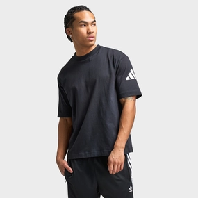 adidas Essentials Loose Fit 3 Bar Logo T-Shirt Black / White Double Stitched Reinforcement