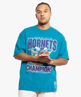 Mitchell & Ness Charlotte Hornets Nothing But Net Tee (Faded Teal) Adjustable Fit
