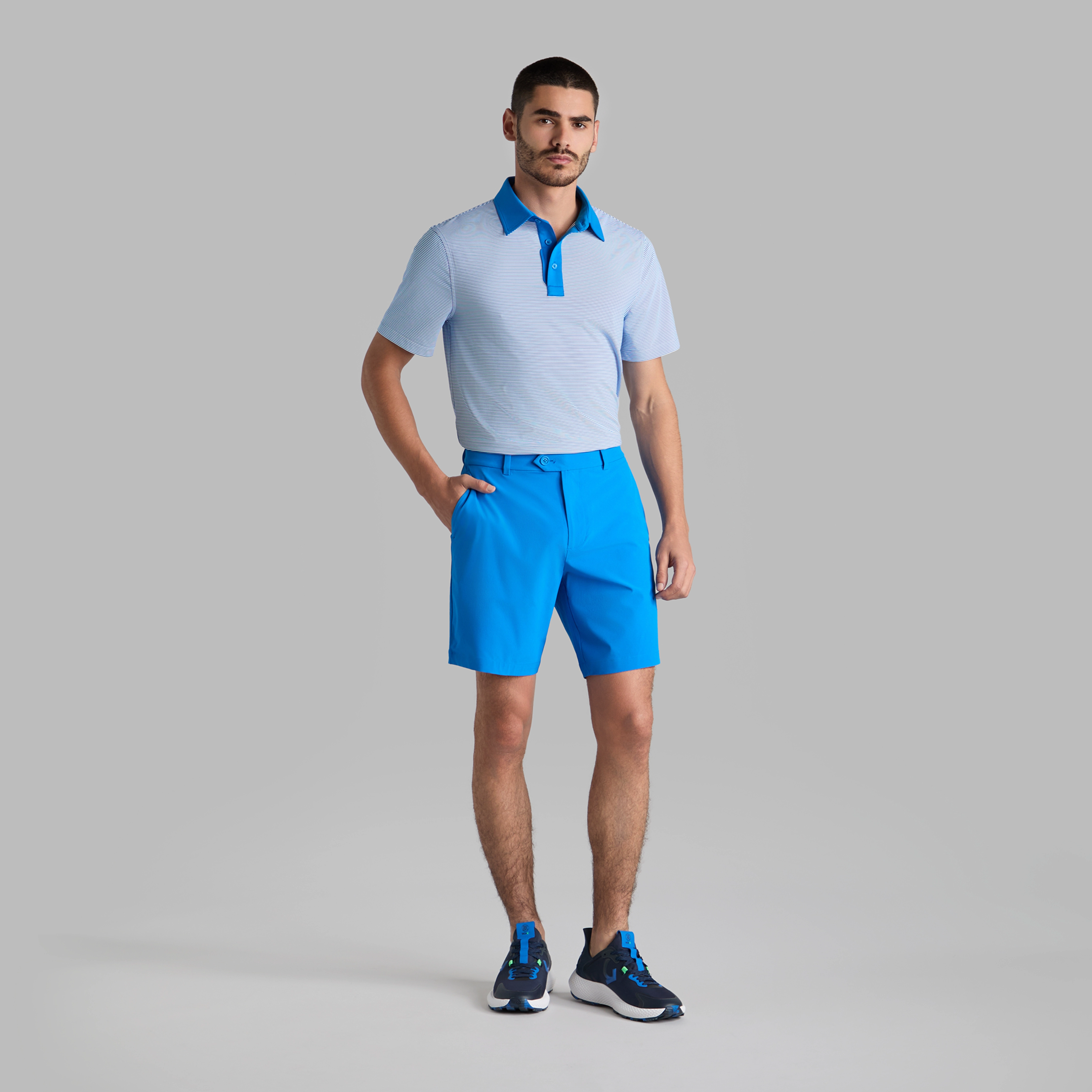 Summer Office Bound Seam Finish G/Fore Feeder Stripe Fine Tech Jersey Golf Polo Shirt - Lisbon Blue