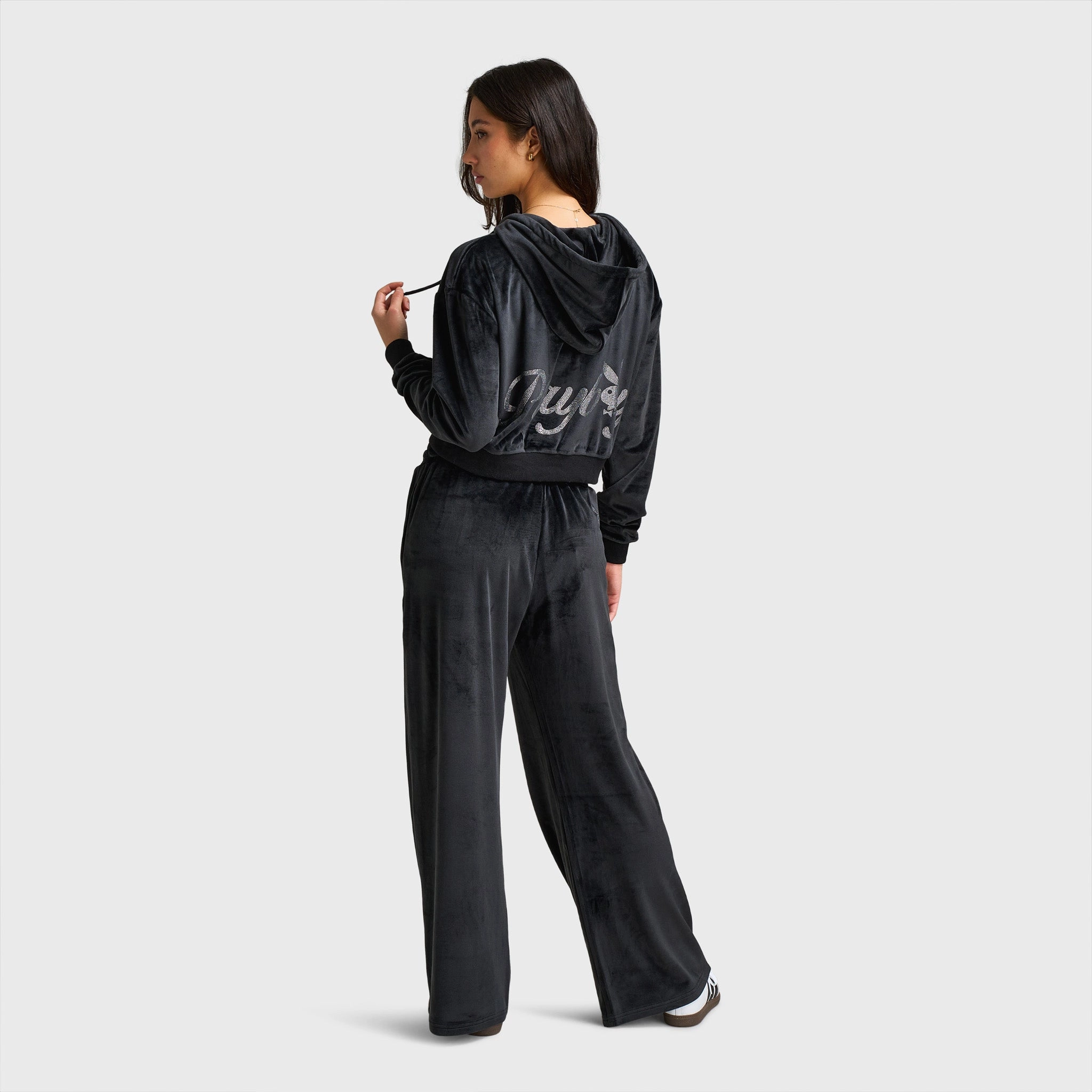 Playboy Script Velour Hoodie / Black All Weather Adaptability LowProfileStitching
