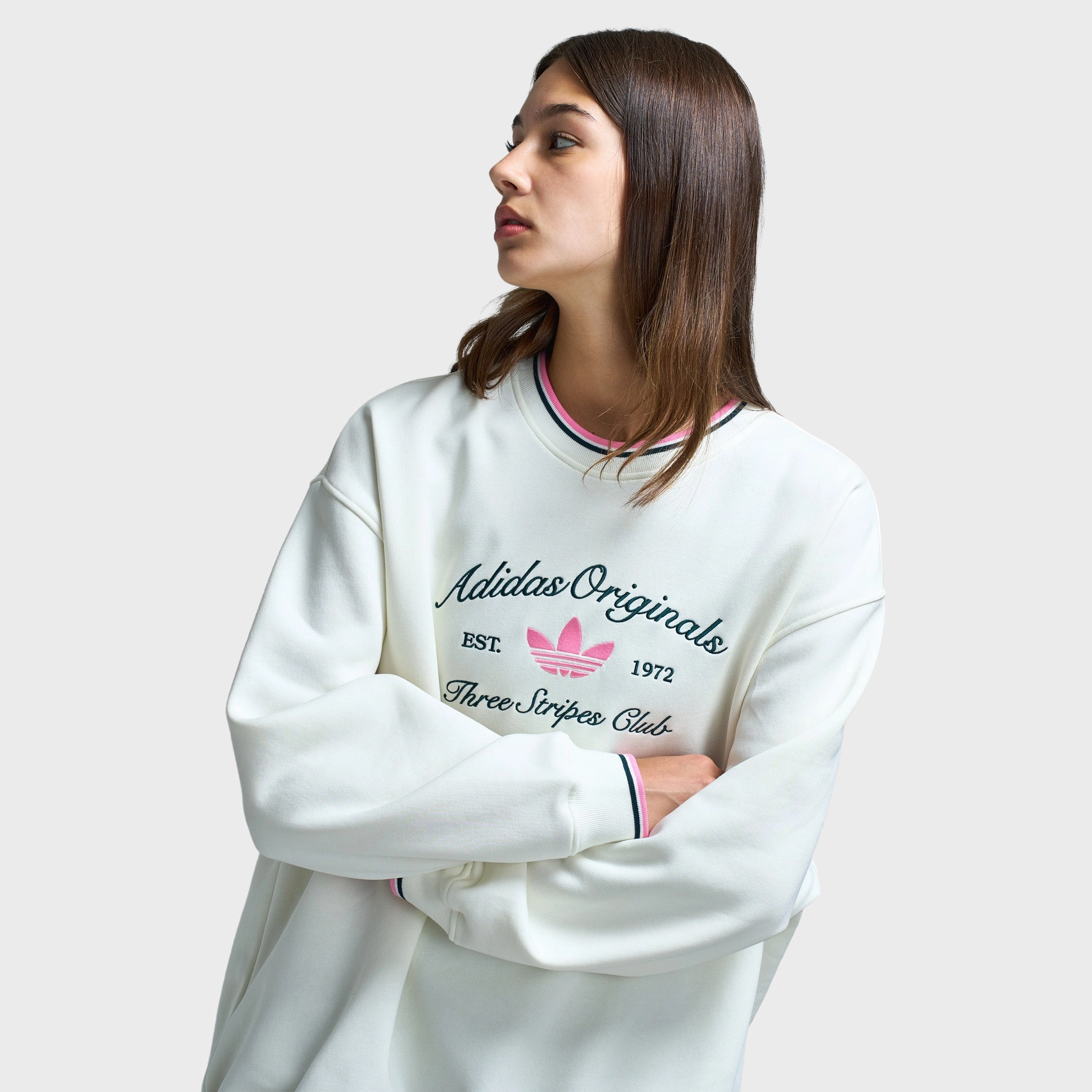 adidas Originals Women's Oversized Crewneck / Off White Anti Pilling Fabric