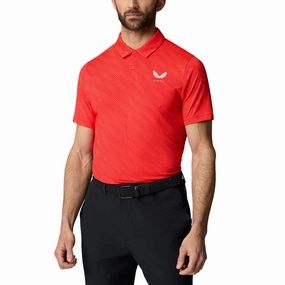 golf club Quick-Dry Fabric Castore Club Golf Ball Printed Polo Golf Shirt - Poppy Red/White