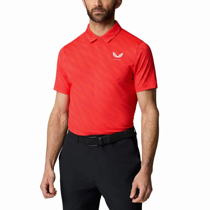 golf club Quick-Dry Fabric Castore Club Golf Ball Printed Polo Golf Shirt - Poppy Red/White