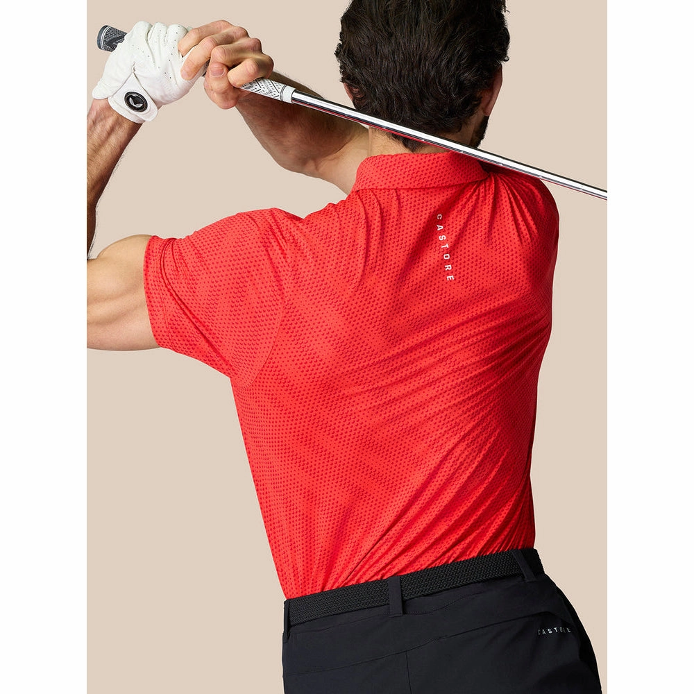 Sweat Resistant Lining Castore Club Golf Ball Printed Polo Golf Shirt - Poppy Red/White