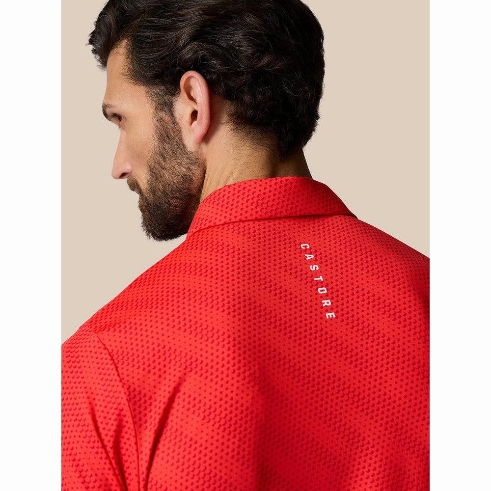 Castore Club Golf Ball Printed Polo Golf Shirt - Poppy Red/White Office Appropriate