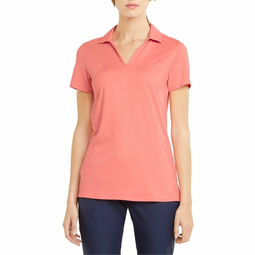 Non Restrictive Cuff Puma Women's CLOUDSPUN Coast Golf Polo - Carnation Pink Heather