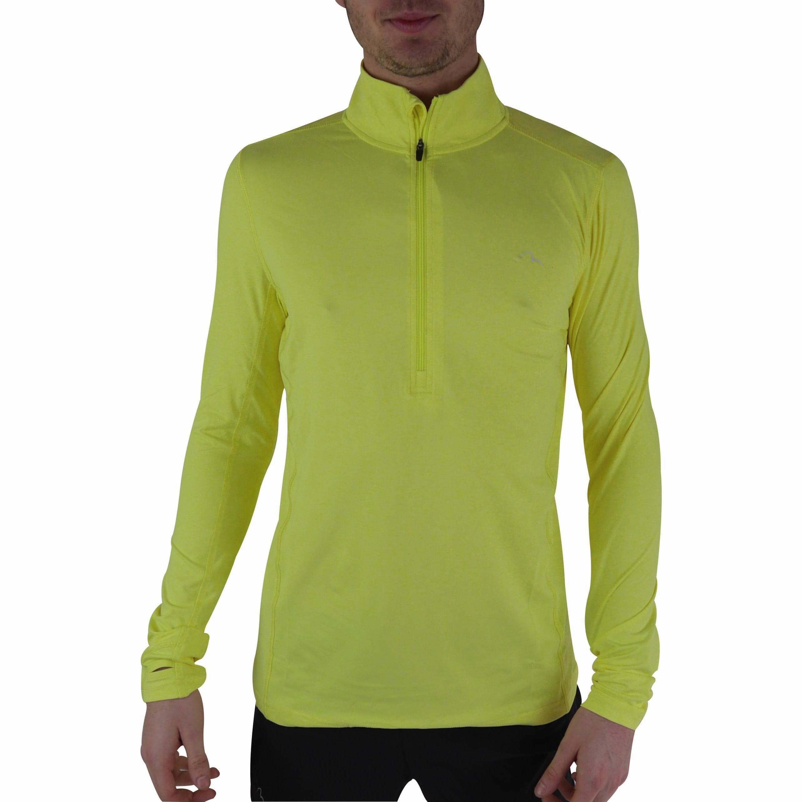Reinforced Buttonholes More Mile Half Zip Long Sleeve Mens Running Top - Yellow