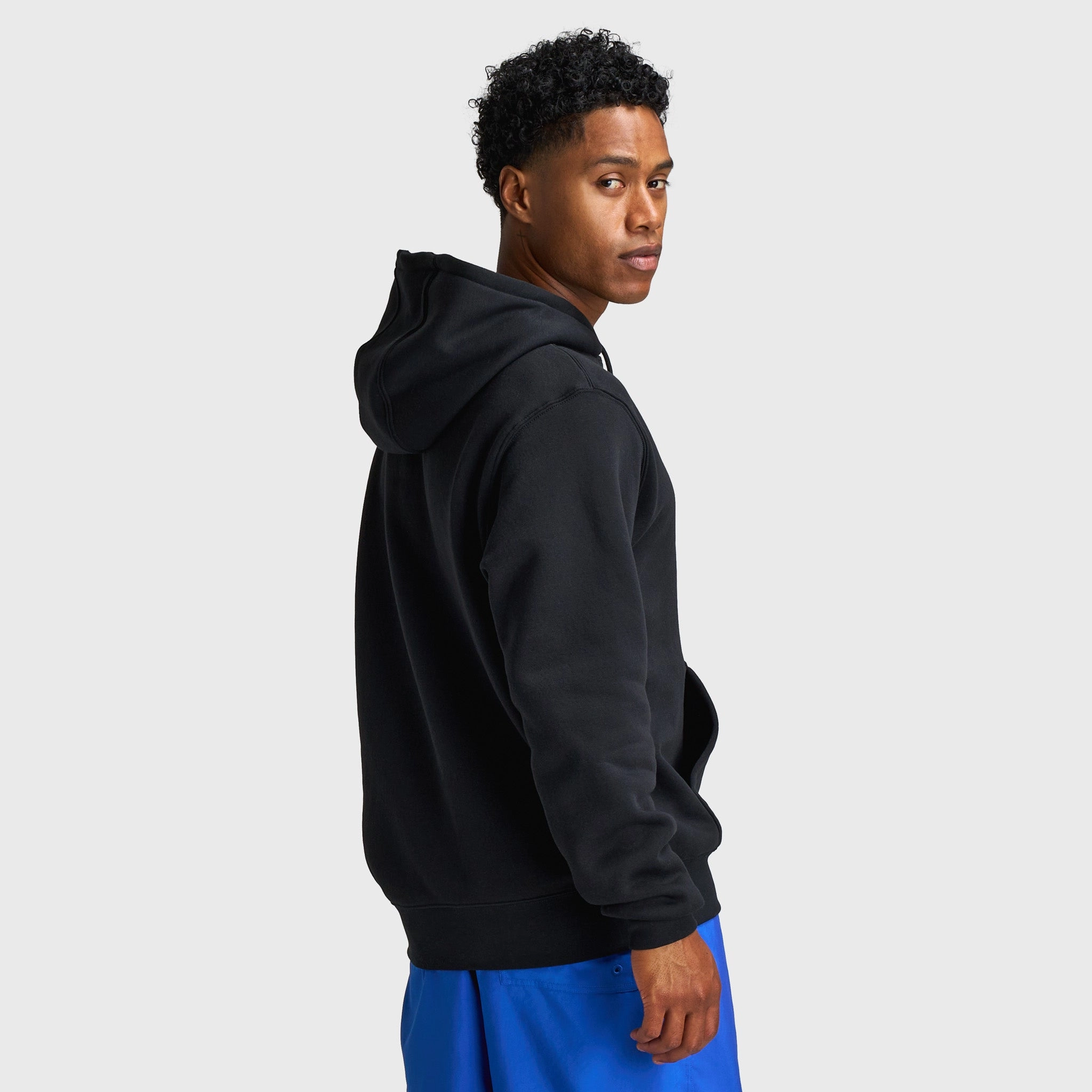 Nike Club Fleece Pullover Hoodie Black / Black - White Lightweight Polyester Blend