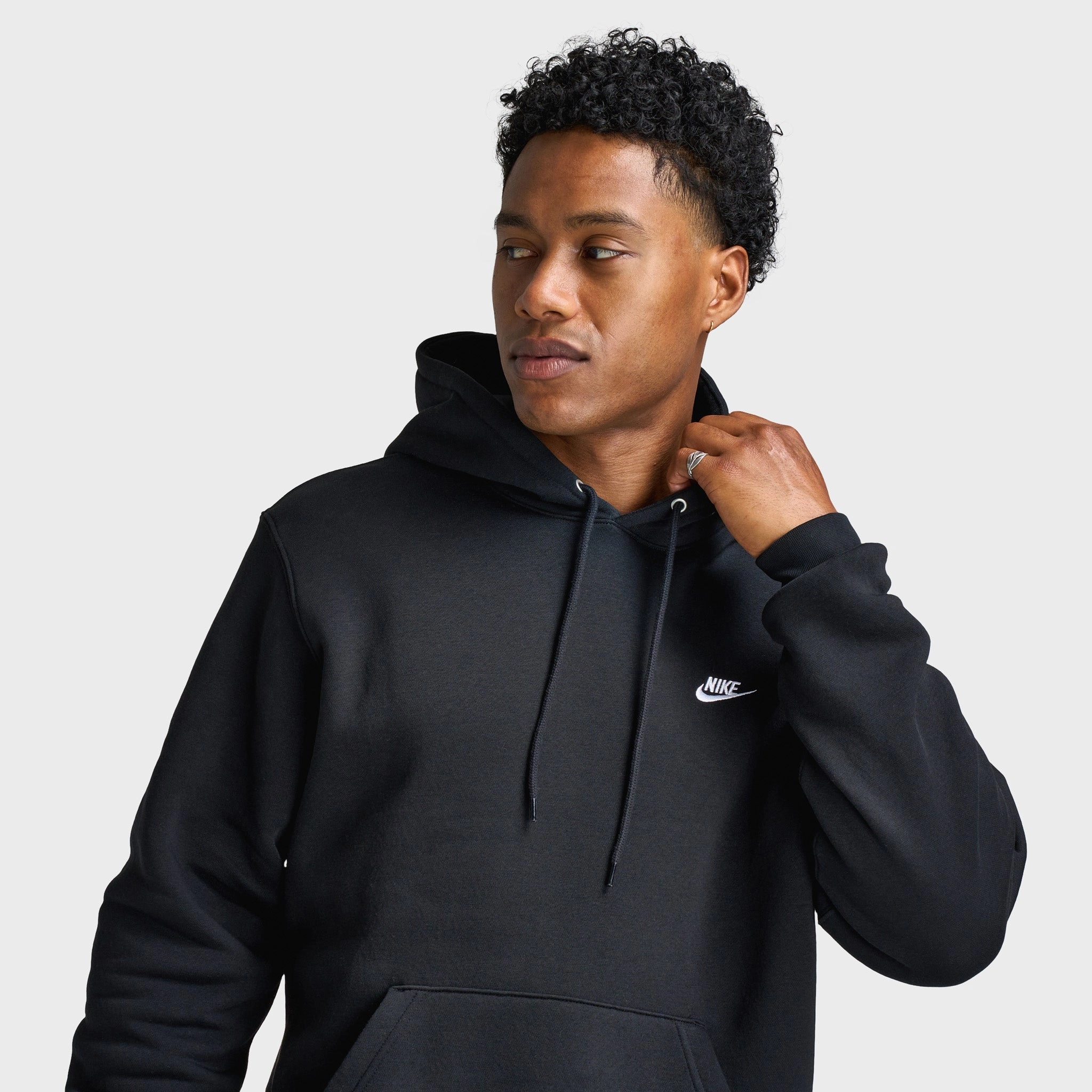 Nike Club Fleece Pullover Hoodie Black / Black - White Transition Wear