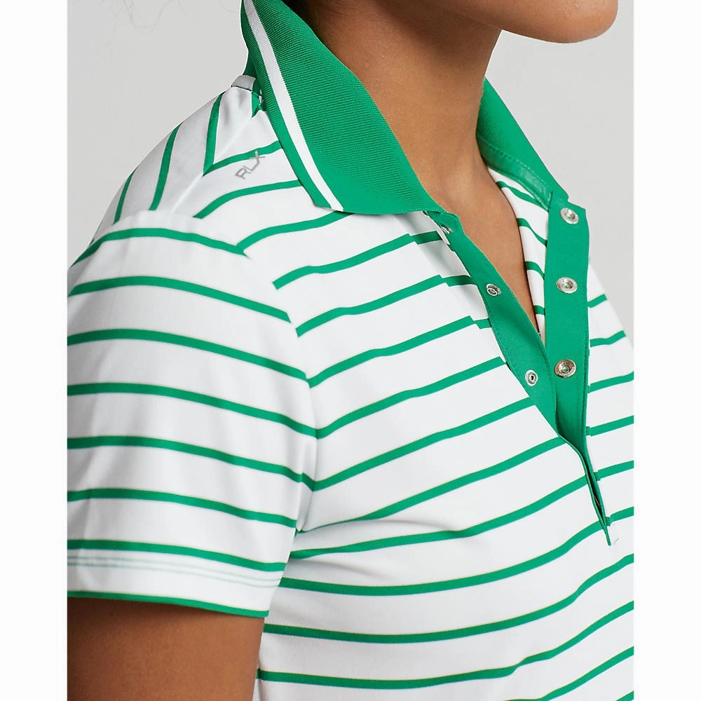 RLX Ralph Lauren Women's Tour Perfomance Stripe Golf Polo Shirt - Pure White/Cruise Green Fairway golf club