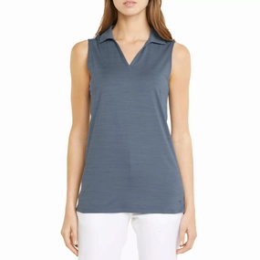 Puma Women's CLOUDSPUN Coast Sleeveless Golf Polo - Evening Sky Heather DoubleLayered Fabric